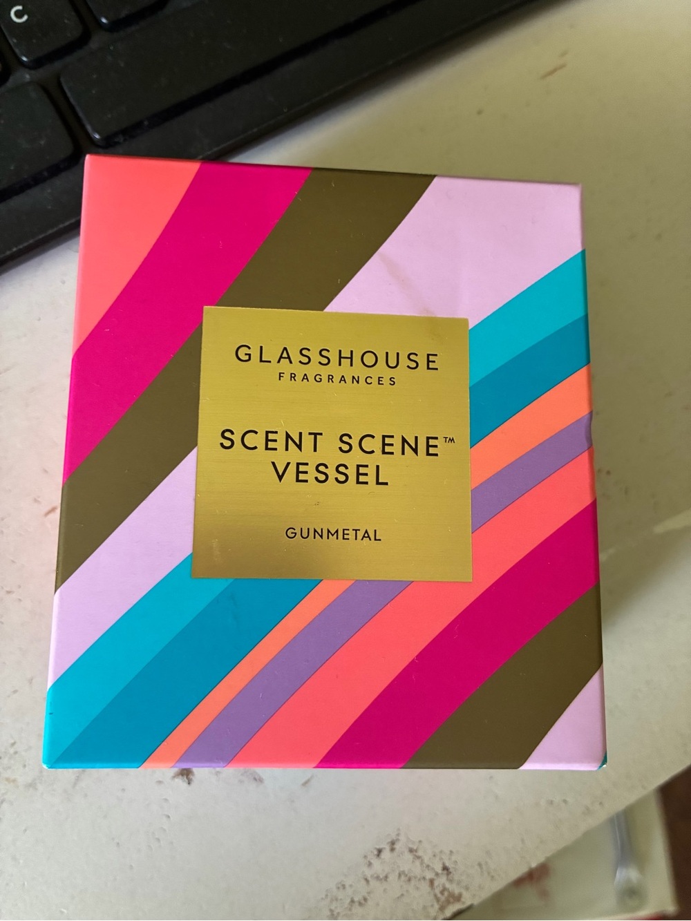 Gunmetal Scent Scene Vessel - Pink/Teal/Gold Accent